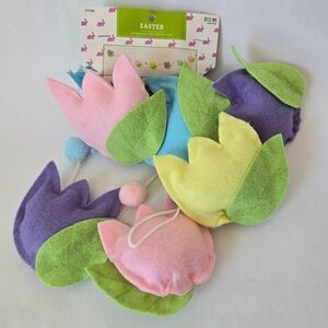 6ft Pastel Felt Tulip Flowers & Pom Poms Garland Easter / Spring Decor